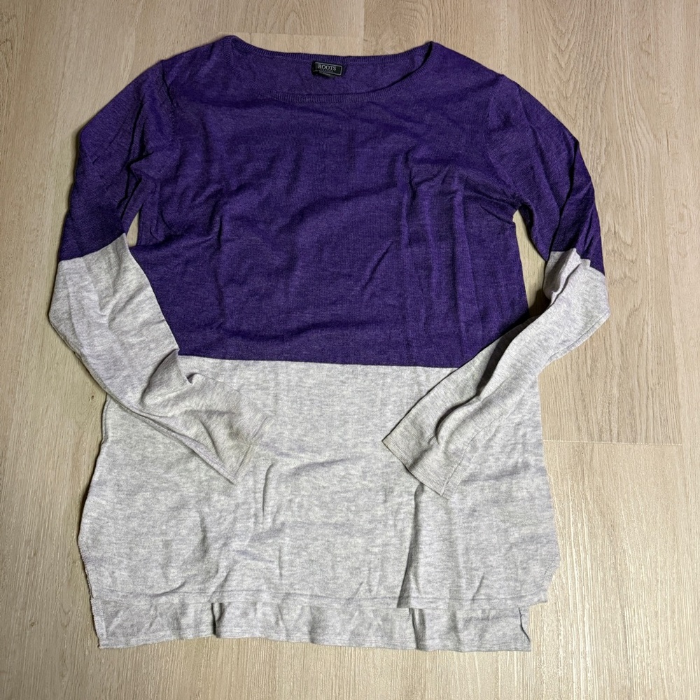 ROOTS CANADA Super Soft Thin Crew Neck Sweater - Purple/Grey - Size S - NWOT